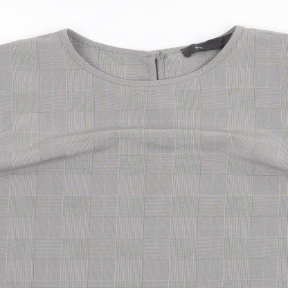 Primark Womens Grey Plaid Polyester Basic Blouse Size 10 Round Neck