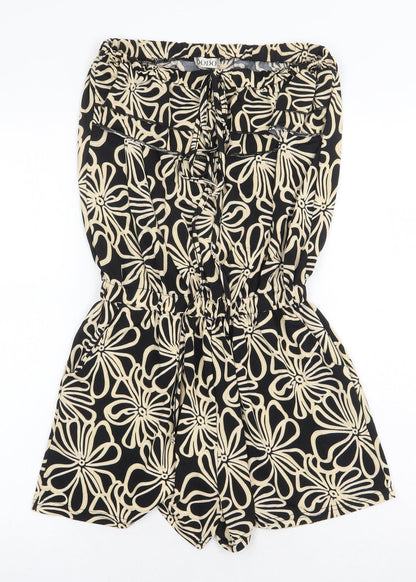 Dodo Womens Black Floral Polyester Playsuit One-Piece Size S Tie
