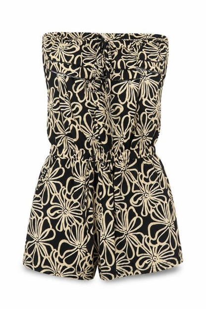 Dodo Womens Black Floral Polyester Playsuit One-Piece Size S Tie