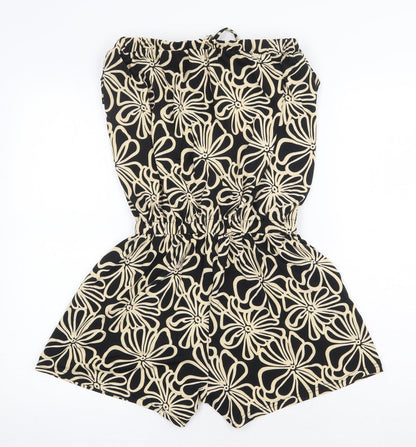 Dodo Womens Black Floral Polyester Playsuit One-Piece Size S Tie