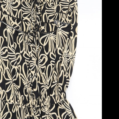 Dodo Womens Black Floral Polyester Playsuit One-Piece Size S Tie