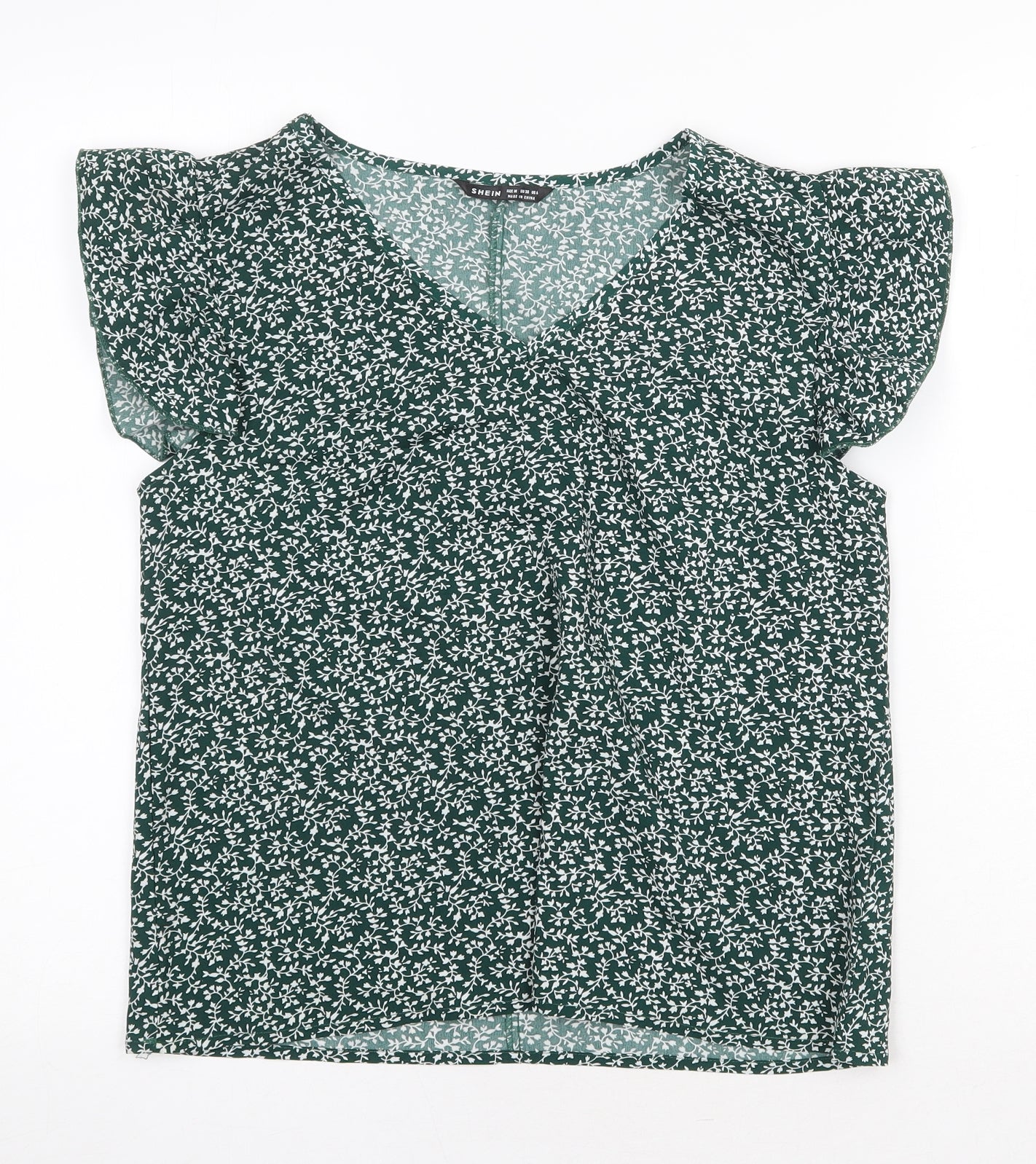 SheIn Womens Green Floral Polyester Basic Blouse Size M V-Neck