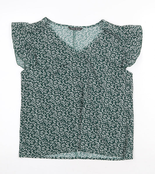 SheIn Womens Green Floral Polyester Basic Blouse Size M V-Neck
