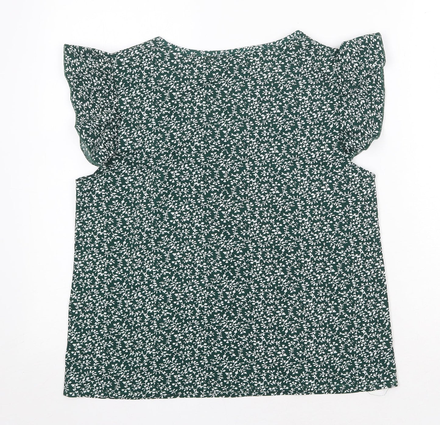 SheIn Womens Green Floral Polyester Basic Blouse Size M V-Neck