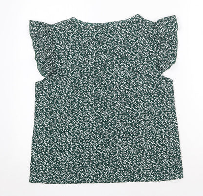 SheIn Womens Green Floral Polyester Basic Blouse Size M V-Neck