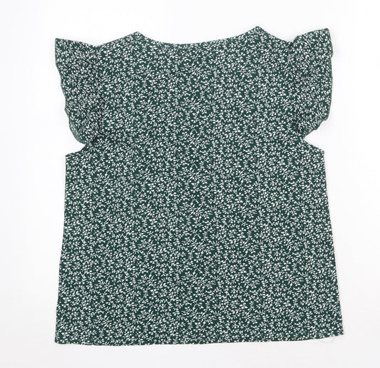 SheIn Womens Green Floral Polyester Basic Blouse Size M V-Neck