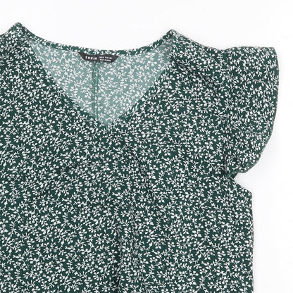 SheIn Womens Green Floral Polyester Basic Blouse Size M V-Neck