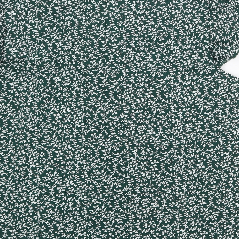 SheIn Womens Green Floral Polyester Basic Blouse Size M V-Neck