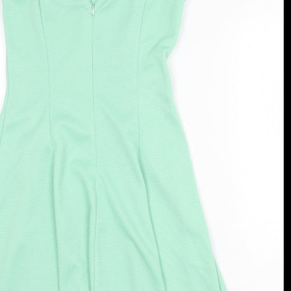 Tokyo Doll Womens Green Polyester Skater Dress Size 8 V-Neck Zip