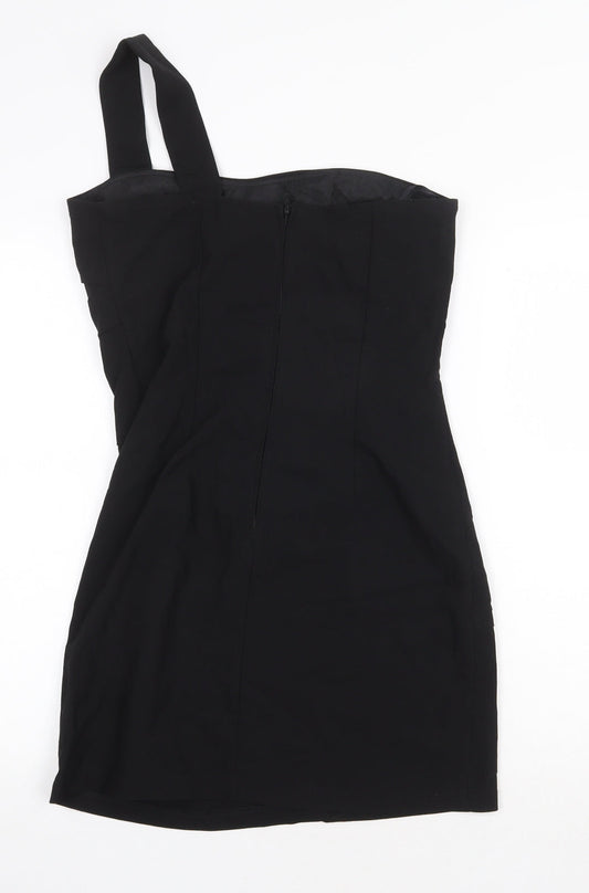 Debenhams Womens Black Polyester Bodycon Size L Square Neck Zip - Pleat Detail