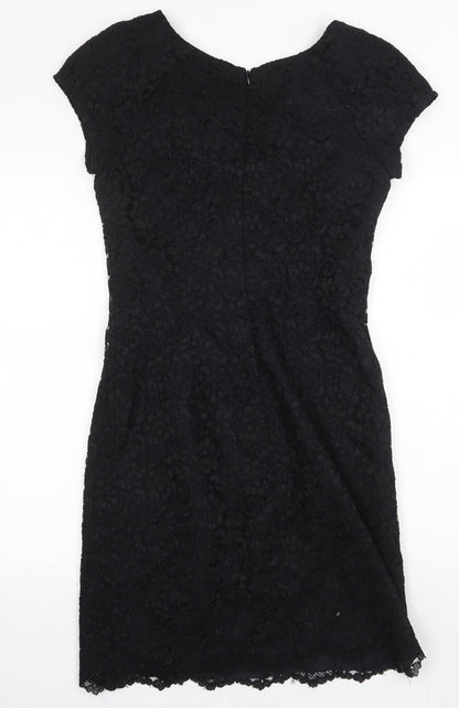 MJW Studio Womens Black Polyester Bodycon Size 8 Boat Neck Zip
