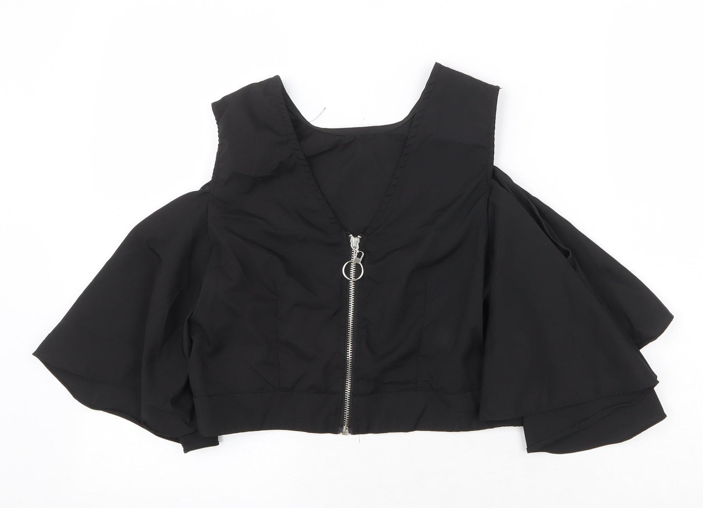 Womens UK Size S Flammode Black Cropped Blouse