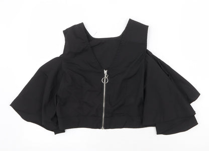 Womens UK Size S Flammode Black Cropped Blouse