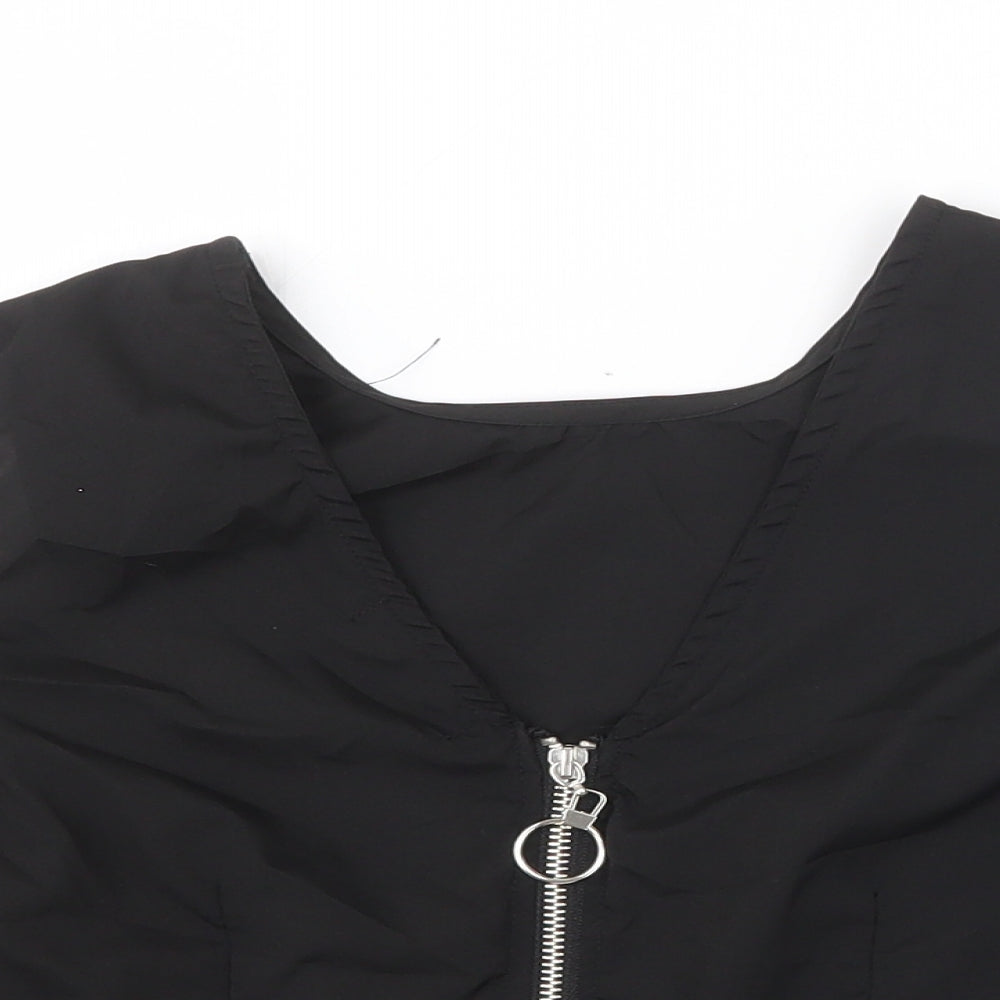Womens UK Size S Flammode Black Cropped Blouse