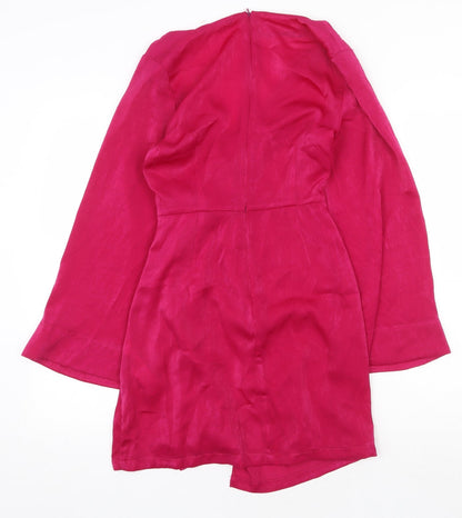 Zara Womens Pink Polyester A-Line Size XS V-Neck Zip