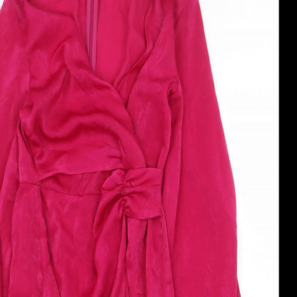 Zara Womens Pink Polyester A-Line Size XS V-Neck Zip