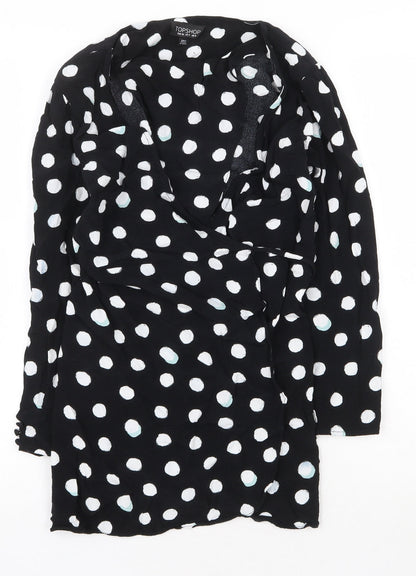 Topshop Womens Black Polka Dot Viscose Wrap Dress Size 8 V-Neck Tie