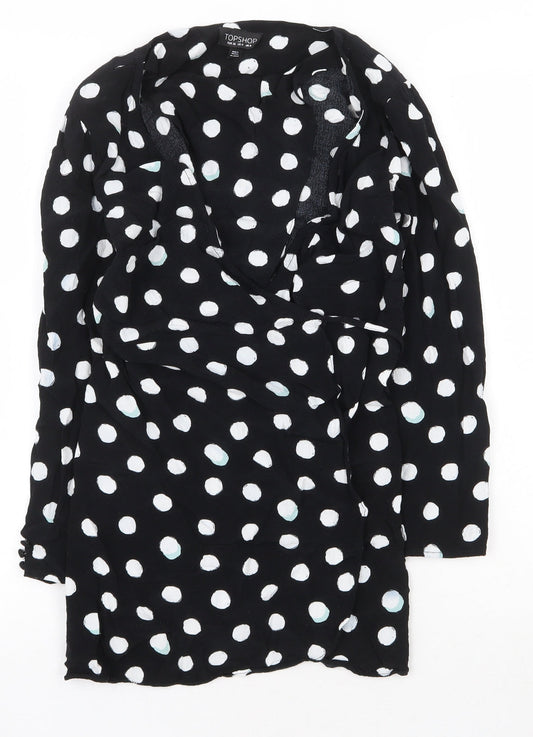 Topshop Womens Black Polka Dot Viscose Wrap Dress Size 8 V-Neck Tie