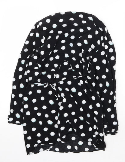 Topshop Womens Black Polka Dot Viscose Wrap Dress Size 8 V-Neck Tie