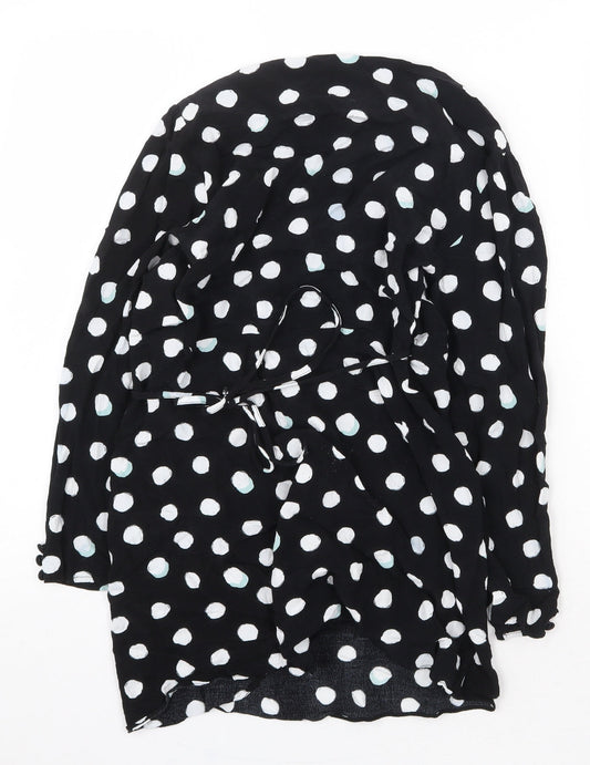 Topshop Womens Black Polka Dot Viscose Wrap Dress Size 8 V-Neck Tie