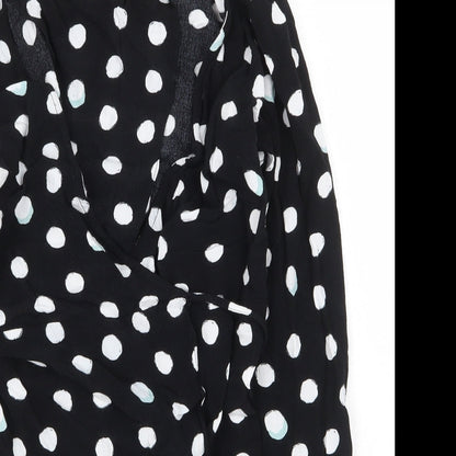 Topshop Womens Black Polka Dot Viscose Wrap Dress Size 8 V-Neck Tie