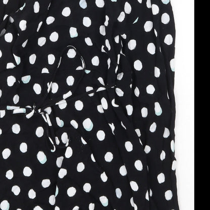 Topshop Womens Black Polka Dot Viscose Wrap Dress Size 8 V-Neck Tie