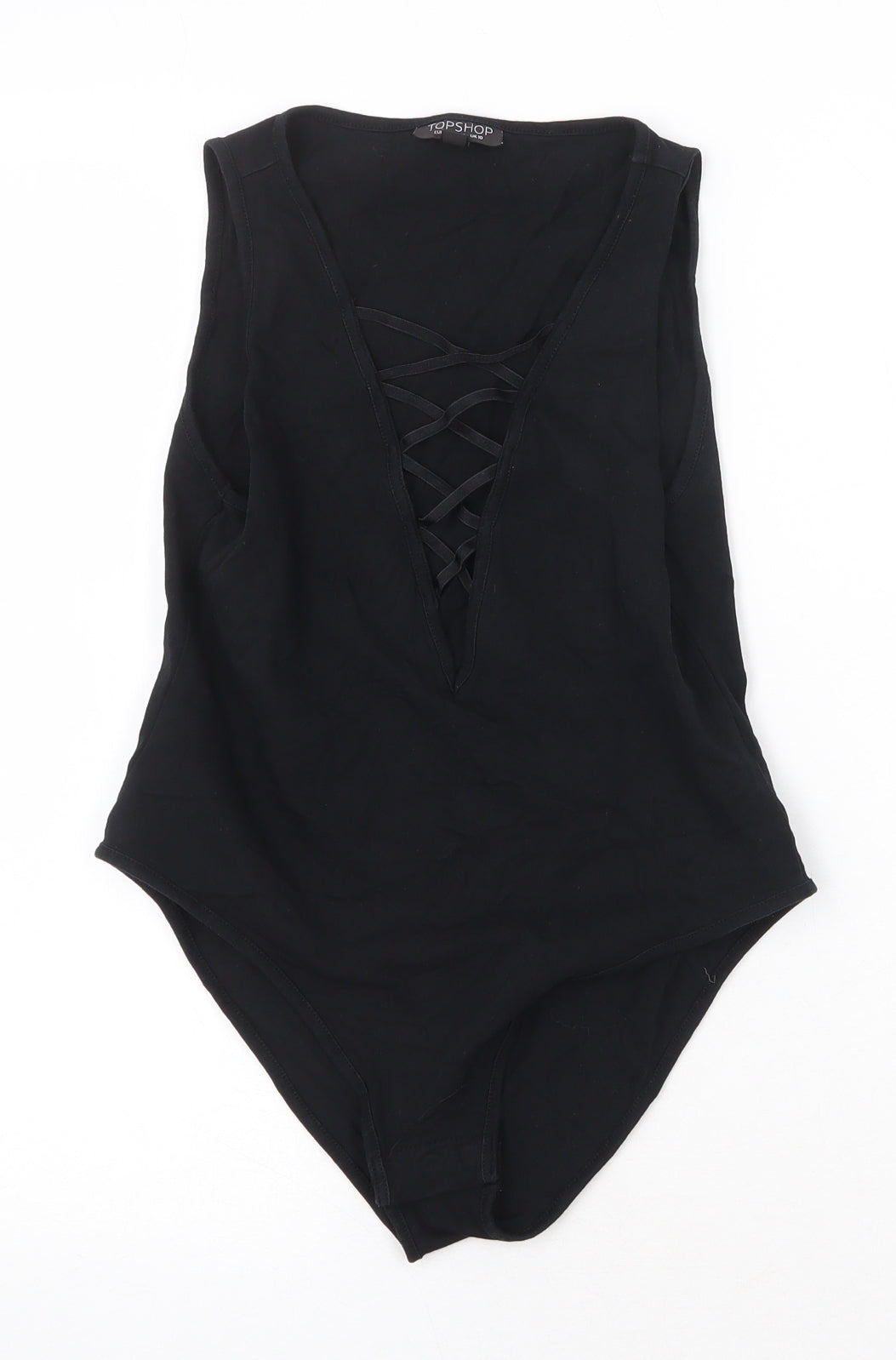 Topshop Womens Black Cotton Bodysuit One-Piece Size 10 Snap