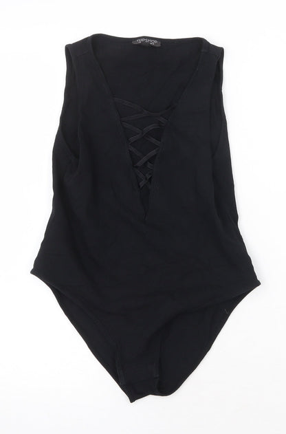 Topshop Womens Black Cotton Bodysuit One-Piece Size 10 Snap
