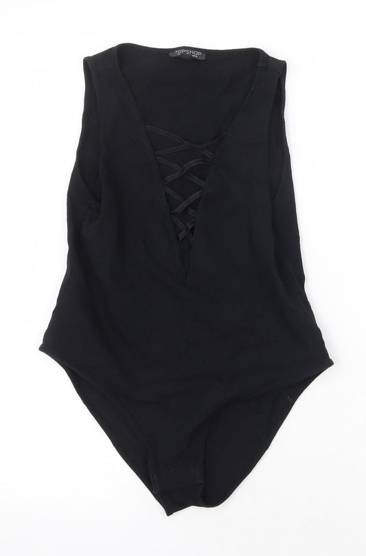 Topshop Womens Black Cotton Bodysuit One-Piece Size 10 Snap