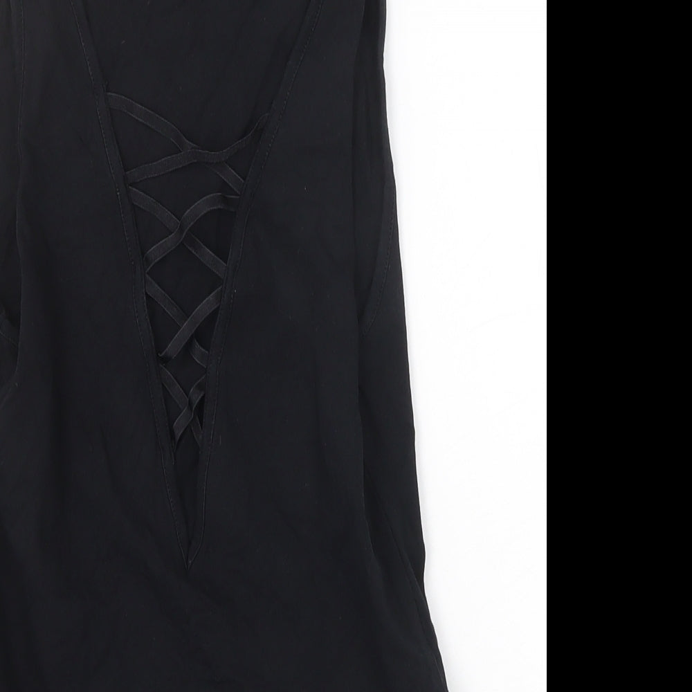 Topshop Womens Black Cotton Bodysuit One-Piece Size 10 Snap