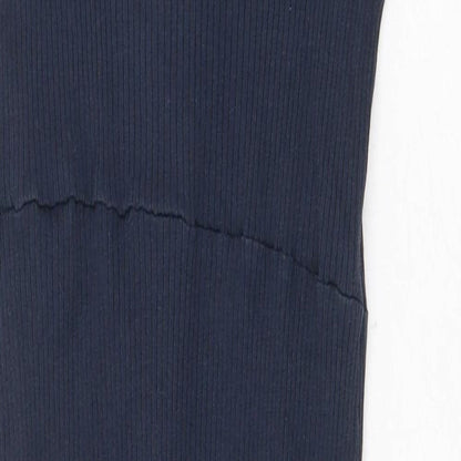 Brave Soul Womens Blue Cotton A-Line Size L Square Neck Button - Ribbed Tie Shoulder Detail