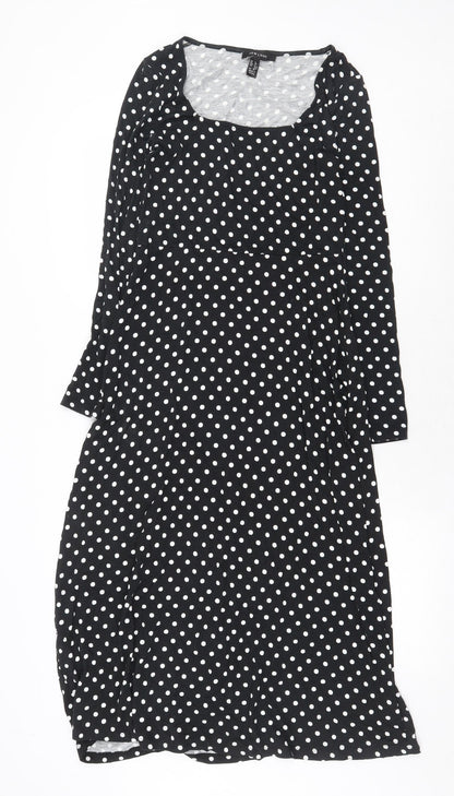 New Look Womens Black Polka Dot Viscose A-Line Size 8 Scoop Neck Pullover