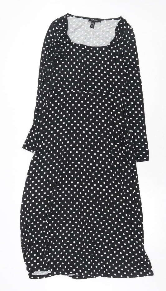 New Look Womens Black Polka Dot Viscose A-Line Size 8 Scoop Neck Pullover