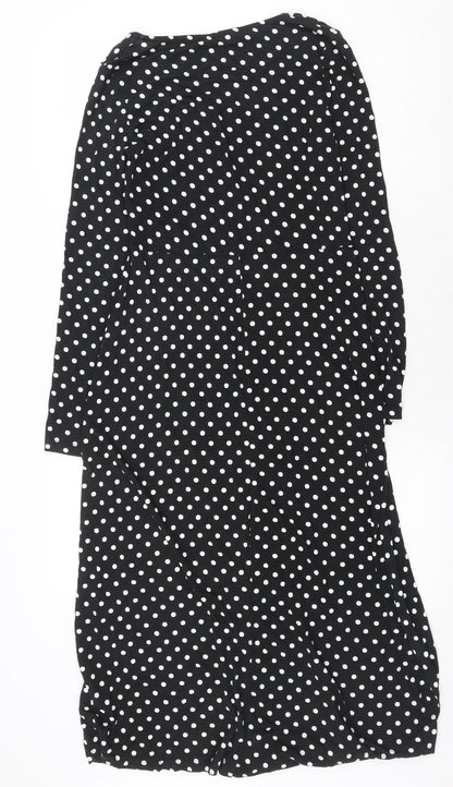 New Look Womens Black Polka Dot Viscose A-Line Size 8 Scoop Neck Pullover