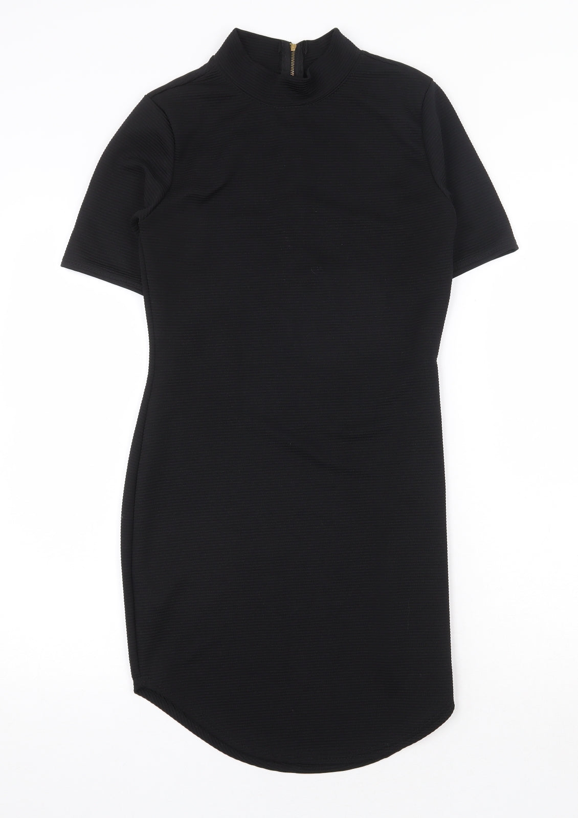 Boohoo Womens Black Polyester Shift Size 10 Mock Neck Zip