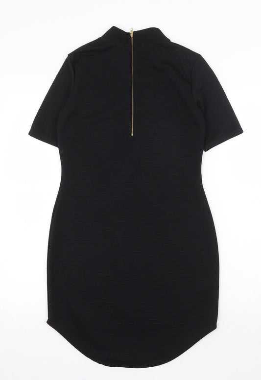 Boohoo Womens Black Polyester Shift Size 10 Mock Neck Zip