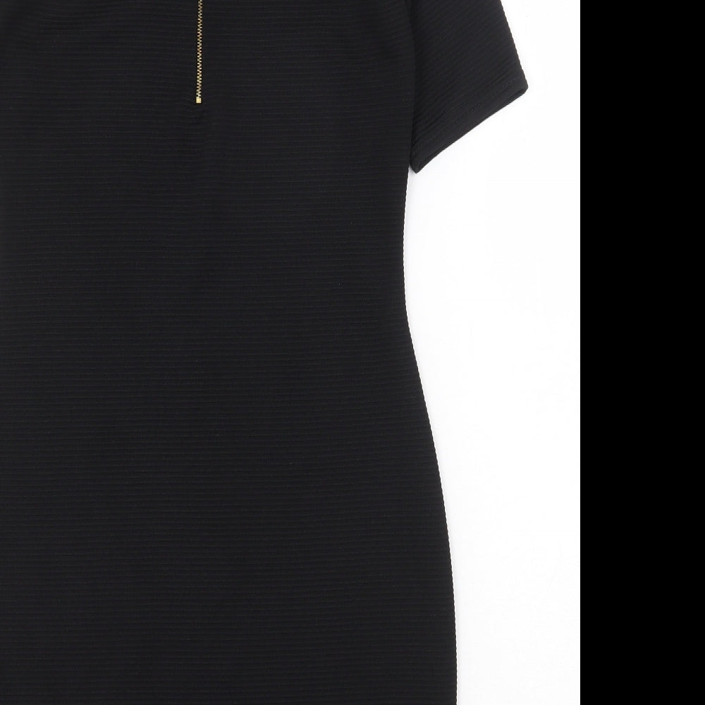 Boohoo Womens Black Polyester Shift Size 10 Mock Neck Zip