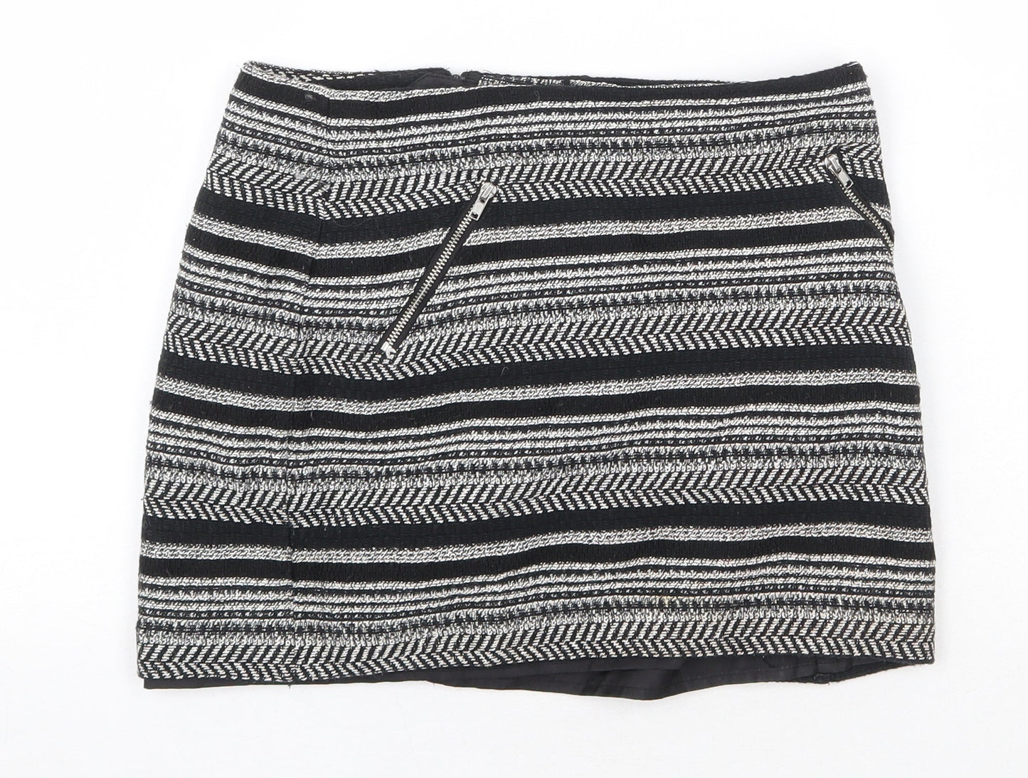 H&M Womens Black Striped Cotton Bandage Skirt Size 10 Zip