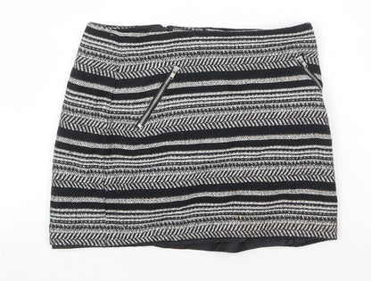 H&M Womens Black Striped Cotton Bandage Skirt Size 10 Zip