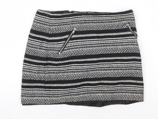 H&M Womens Black Striped Cotton Bandage Skirt Size 10 Zip