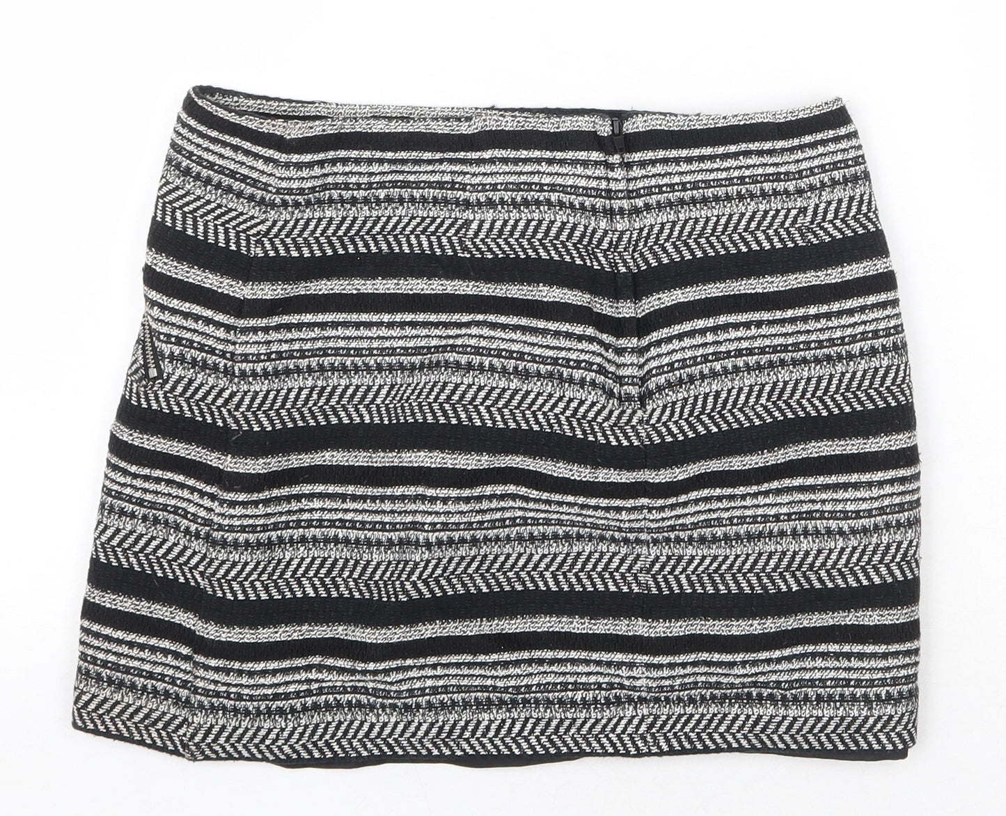 H&M Womens Black Striped Cotton Bandage Skirt Size 10 Zip