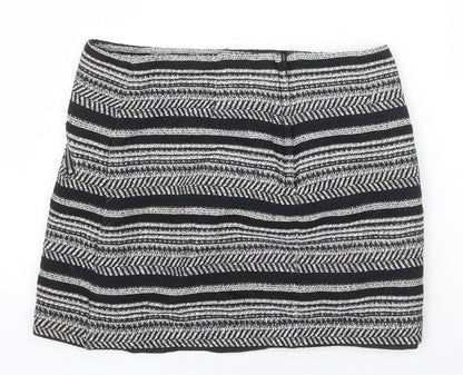 H&M Womens Black Striped Cotton Bandage Skirt Size 10 Zip