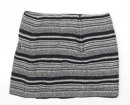 H&M Womens Black Striped Cotton Bandage Skirt Size 10 Zip