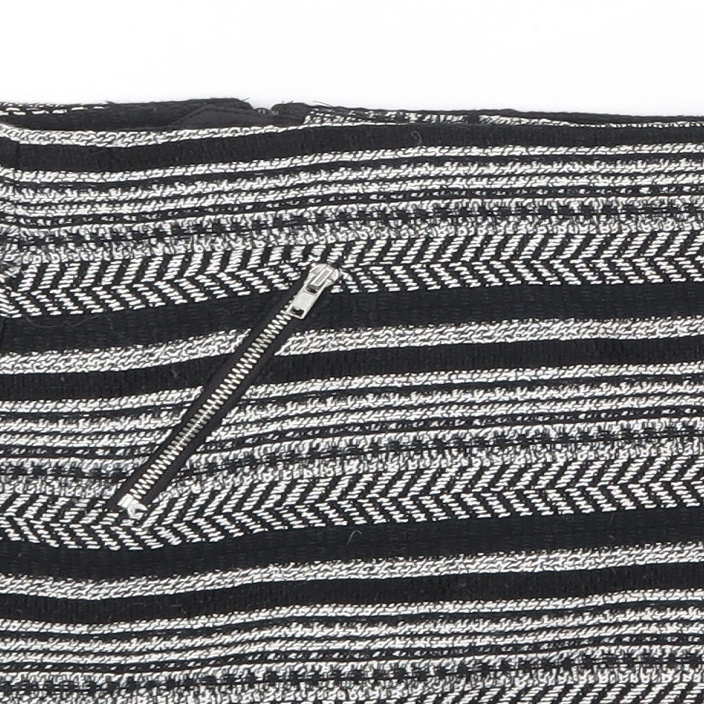H&M Womens Black Striped Cotton Bandage Skirt Size 10 Zip