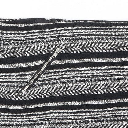 H&M Womens Black Striped Cotton Bandage Skirt Size 10 Zip