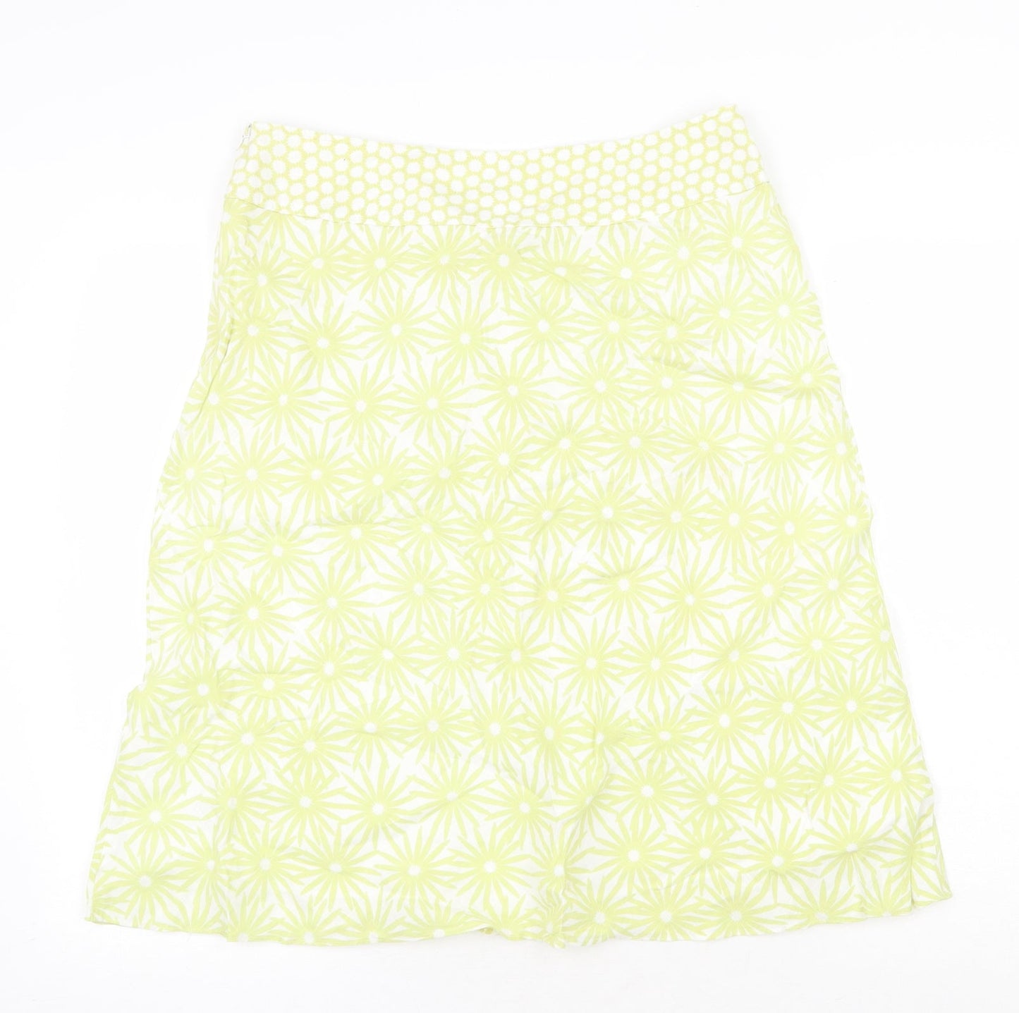 Platinum Womens Green Floral Linen Swing Skirt Size 12 Zip