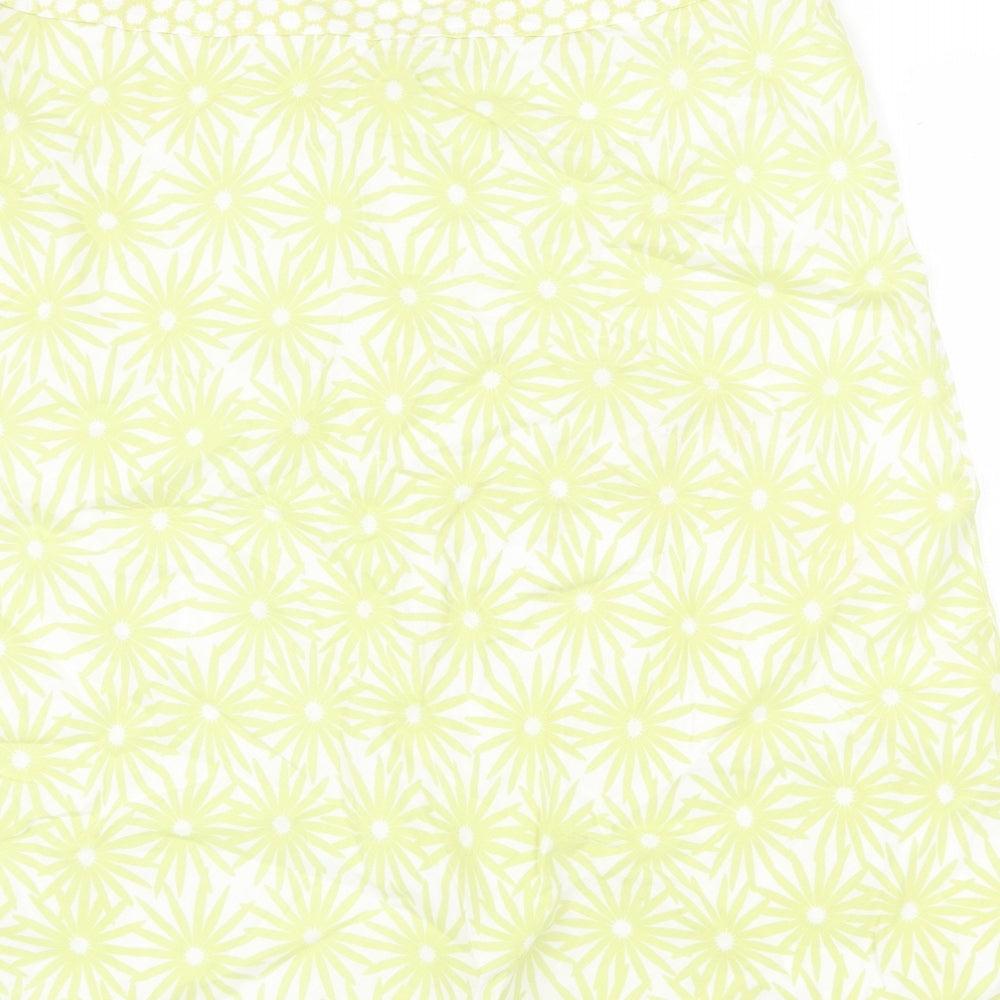 Platinum Womens Green Floral Linen Swing Skirt Size 12 Zip