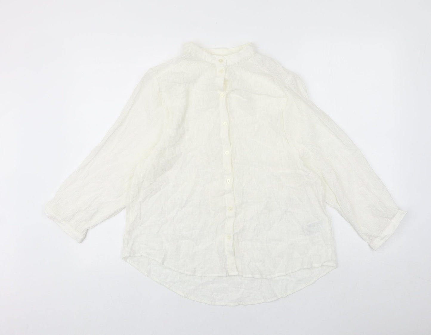 H&M Womens White Polyester Basic Button-Up Size 8 Collared