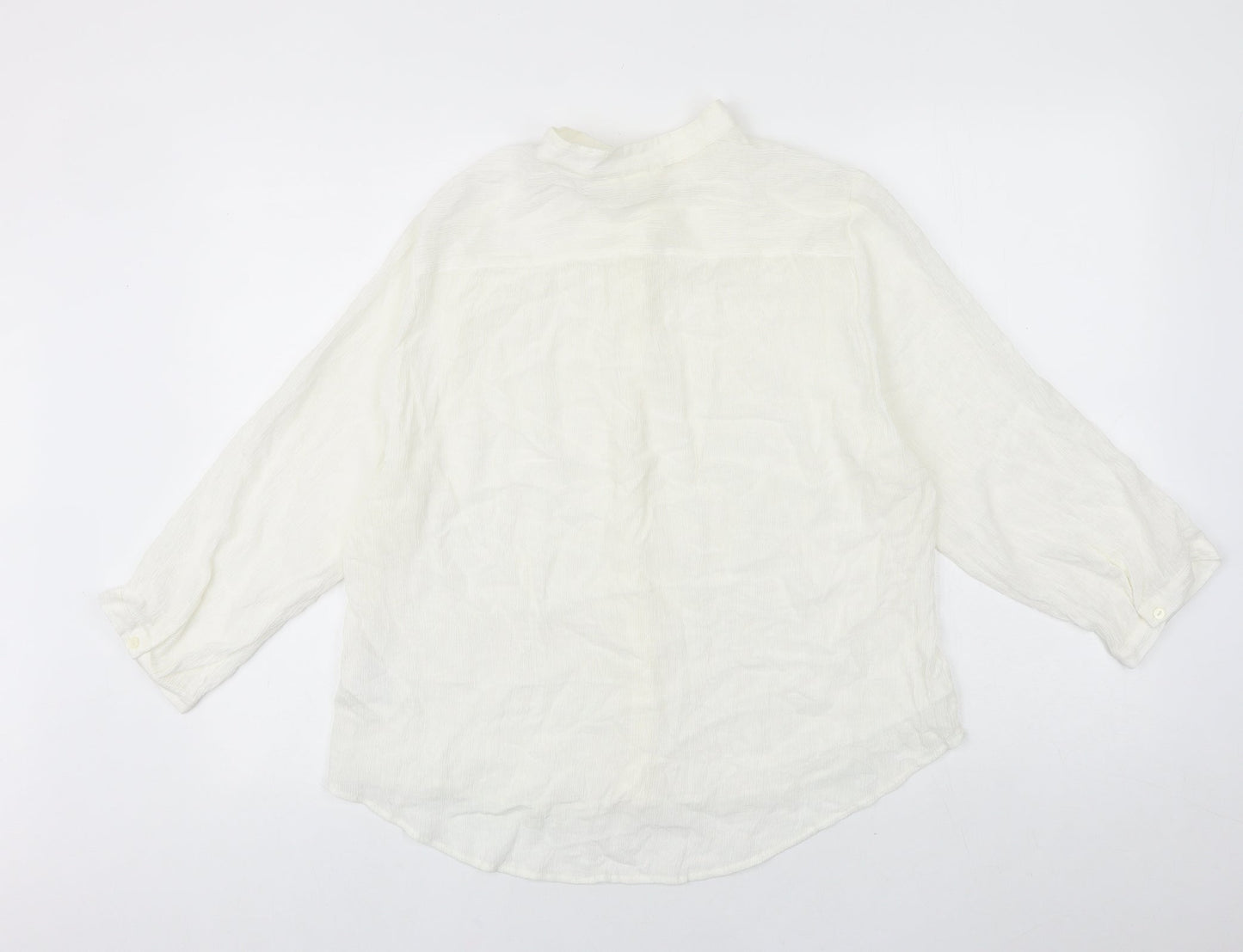 H&M Womens White Polyester Basic Button-Up Size 8 Collared