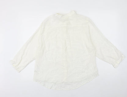 H&M Womens White Polyester Basic Button-Up Size 8 Collared